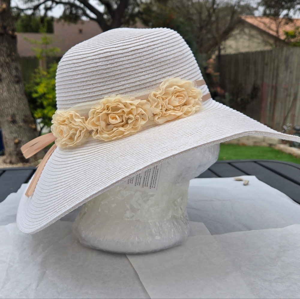 August Hats Wide Brim Hat Elegant Whimsical Woven 100% Paper - Picture 2 of 10